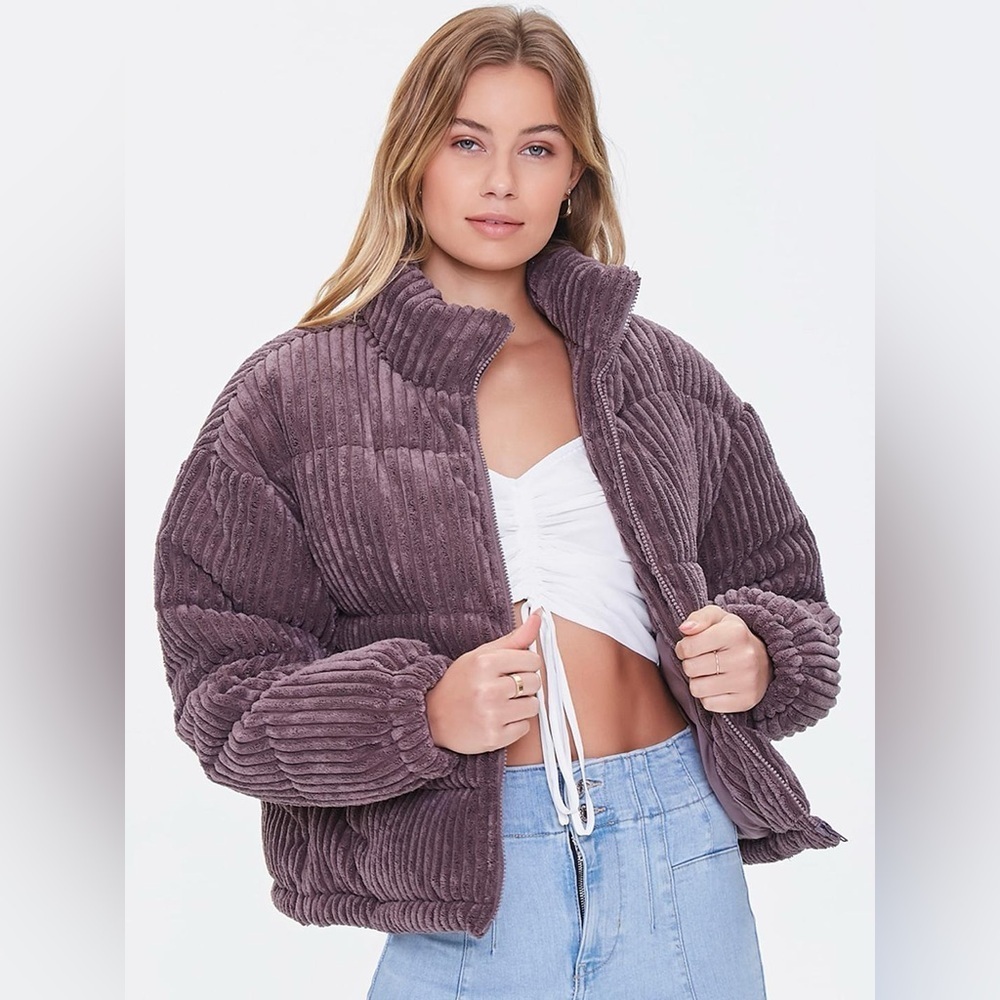 Forever 21 Taupe Corduroy Puffer Jacket‎